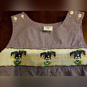 Boys Smocked Mardi Gras shortall/jon jon